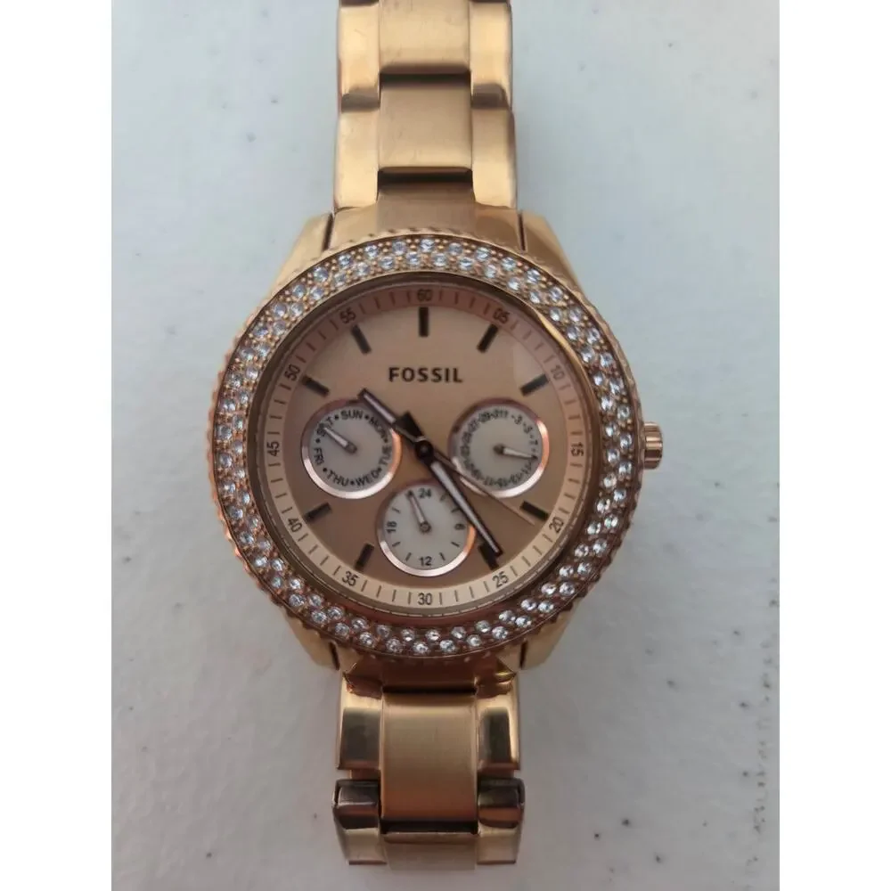 Fossil Stella Womens Watch ES3003 38mm Rose Gold Date Day Quartz Analog